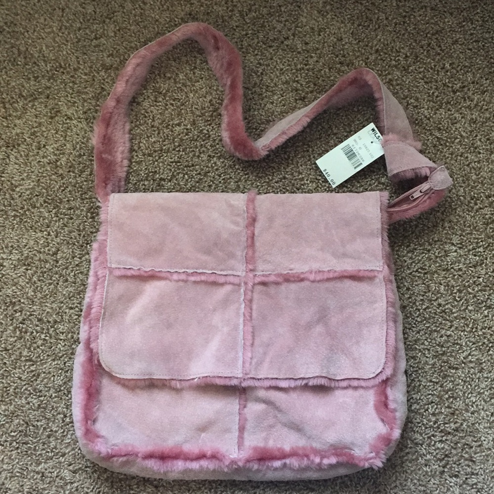 NWT pink leather and faux fur book bag by Wilson’s